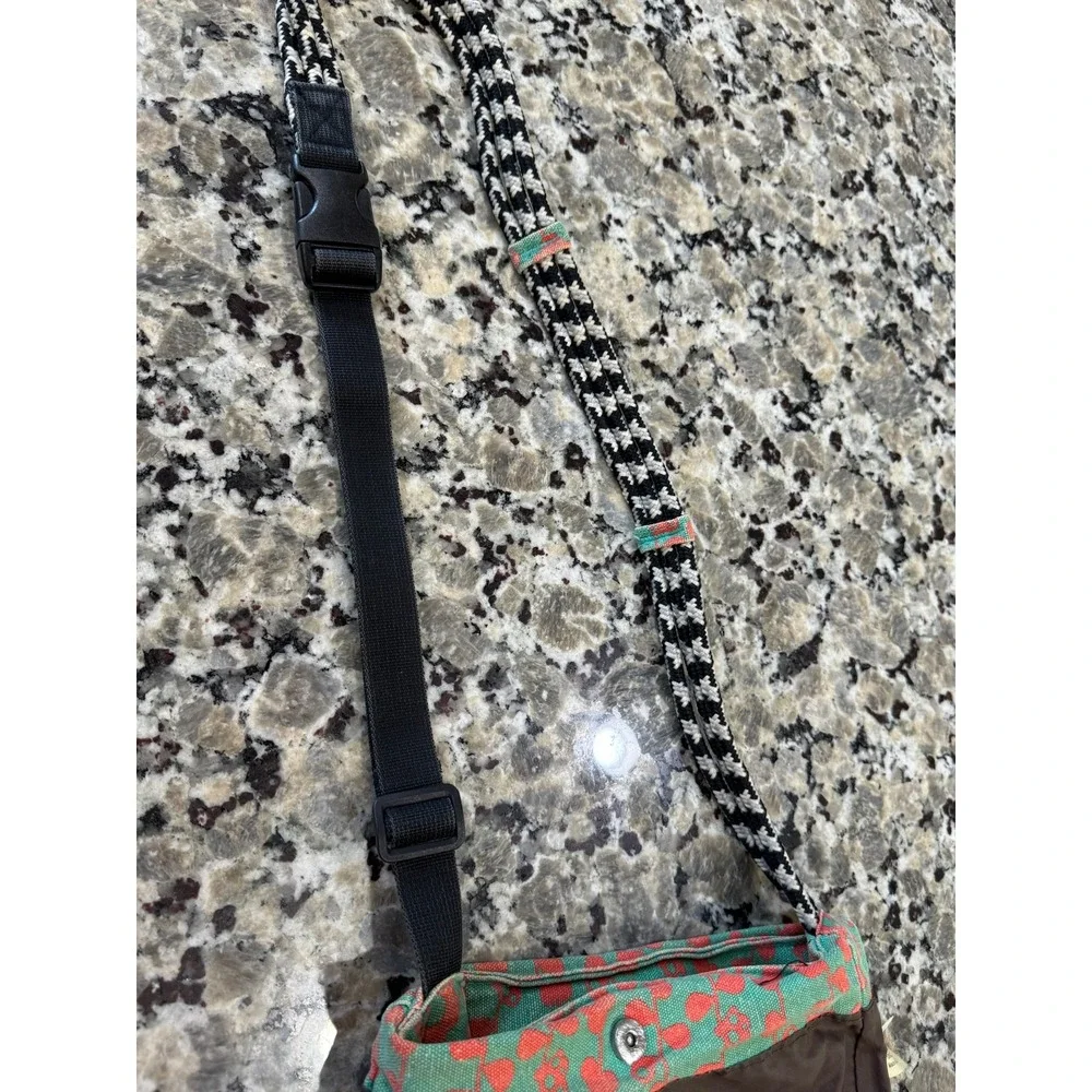 KAVU Keeper Teal Coral Floral Canvas Crossbody Bag Rope Strap Slim Travel Pouch